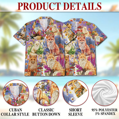 Netecom Fox Into Spring Hawaiian Shirt for Men, Fox Lover Gifts, Animal Summer Beach Aloha Button Down Shirts