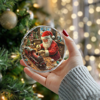 Netecom Santa Claus with Toy Train Glass Ornament – Christmas Tree Decor, Festive Holiday Gift, 3 in
