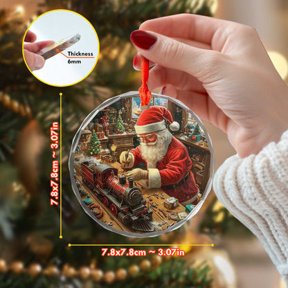 Netecom Santa Claus with Toy Train Glass Ornament – Christmas Tree Decor, Festive Holiday Gift, 3 in