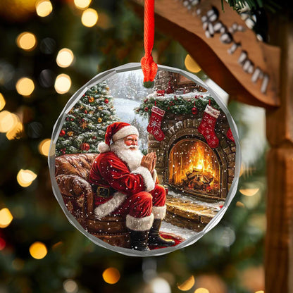 Netecom Santa Claus Sitting by Fireplace Glass Ornament – Cozy Christmas Tree Decor, Perfect Holiday Gift, 3 in