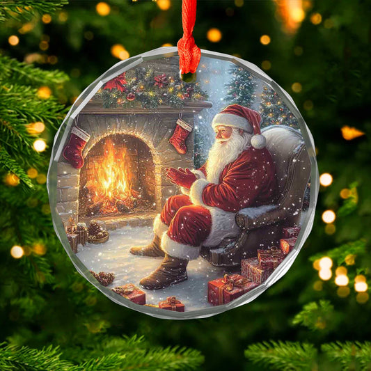 Netecom Santa Claus by the Fire Glass Ornament – Christmas Tree Decoration, Festive Holiday Keepsake, 3 in