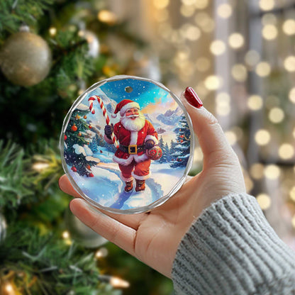 Netecom Santa Claus Glass Ornament – Winter Wonderland with Candy Cane, Christmas Tree Decoration, 3 in