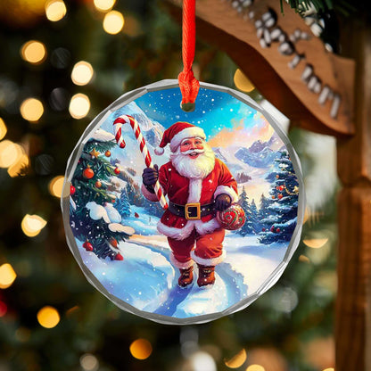 Netecom Santa Claus Glass Ornament – Winter Wonderland with Candy Cane, Christmas Tree Decoration, 3 in