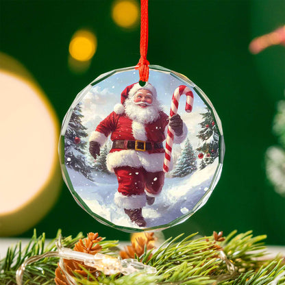 Netecom Santa Claus with Candy Cane Glass Ornament – Christmas Tree Decoration, Festive Holiday Keepsake, 3 in