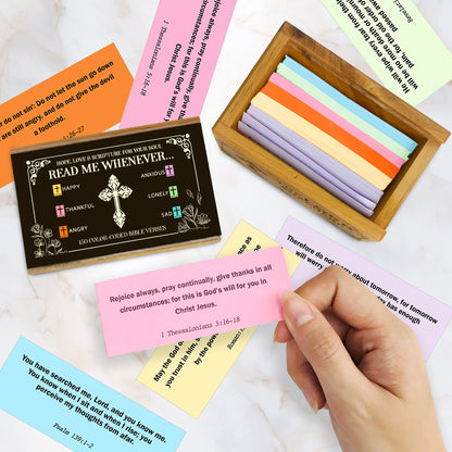 150 Color-Coded Bible Verses Wooden Box with Walnut Cross – Christian Scripture Cards for Prayer, Encouragement, Faith, Love & Inspirational Gifts