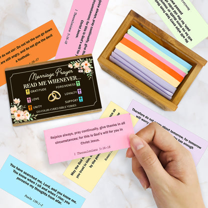 Marriage Prayer Bible Verses Wooden Box with Walnut Cross – 150 Color-Coded Christian Scriptures for Love, Unity, Gratitude, Forgiveness & Support