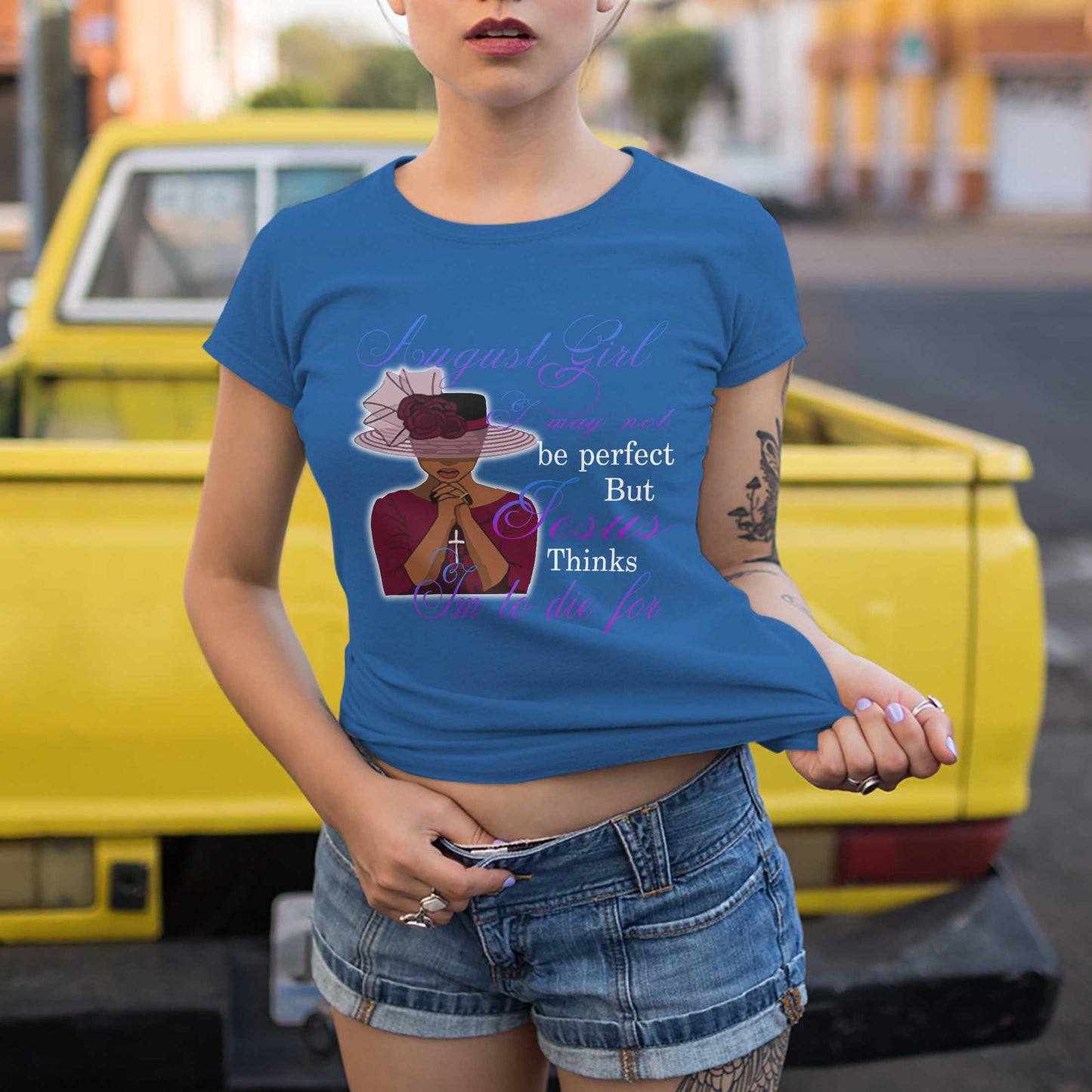 Netecom August Girl Tee, Funny Christian Quote T-Shirt for Women, Special Birthday Gift for August Born