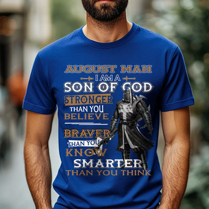 Netecom August Man T-Shirt I Am A Son Of God Stronger Than You Believe Braver Than You Know Smarter Than You Think Christian Graphic Tee Gift