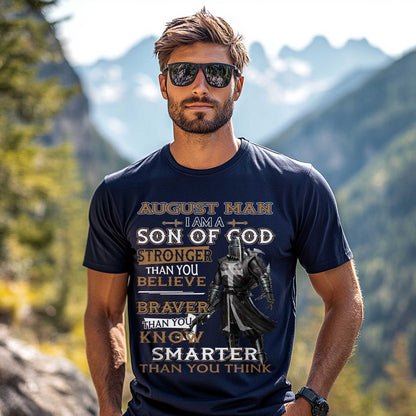 Netecom August Man T-Shirt I Am A Son Of God Stronger Than You Believe Braver Than You Know Smarter Than You Think Christian Graphic Tee Gift