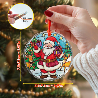 Netecom Santa Claus & Reindeer Glass Ornament – Winter Christmas Tree Decoration with Gifts, Holiday Keepsake, 3 in