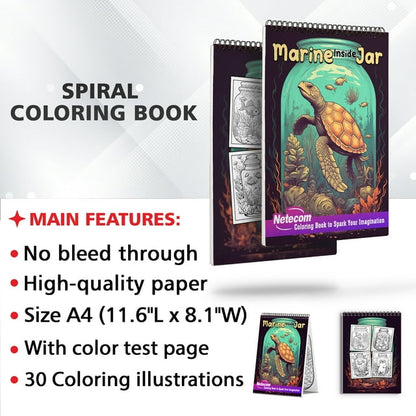 Marine Inside Jar Spiral Bound Coloring Book: Set Your Imagination Free with 30 Pages of Coloring Joy, Unveiling the Mesmerizing Marine Scenes Trapped within Jars