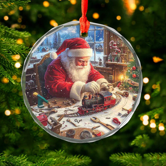 Netecom Classic Santa with Toy Train Glass Ornament – Christmas Tree Decor, Perfect Gift for Train Enthusiasts, 3-inch