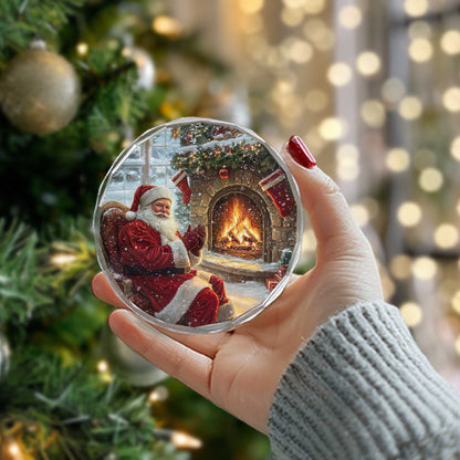 Netecom Relaxing Santa with Fireplace & Stockings Glass Ornament – Traditional Christmas Tree Decoration, Holiday Keepsake, 3-inch