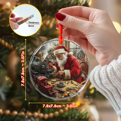 Netecom Santa's Toy Workshop Glass Ornament – Finishing Toy Train & Gifts, Christmas Tree Decor, Collectible Keepsake, 3-inch