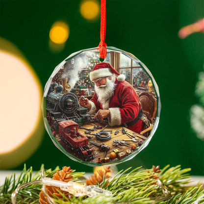 Netecom Santa's Toy Workshop Glass Ornament – Finishing Toy Train & Gifts, Christmas Tree Decor, Collectible Keepsake, 3-inch