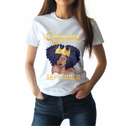 Netecom Queens Are Born in September T-Shirt, Funny Birthday Shirt for Women, Perfect Gift for September Birthday