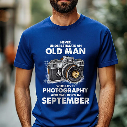 Netecom Never Underestimate an Old Man Who Loves Photography T-Shirt, Funny Birthday Shirt for Men, Perfect Gift for September Birthday