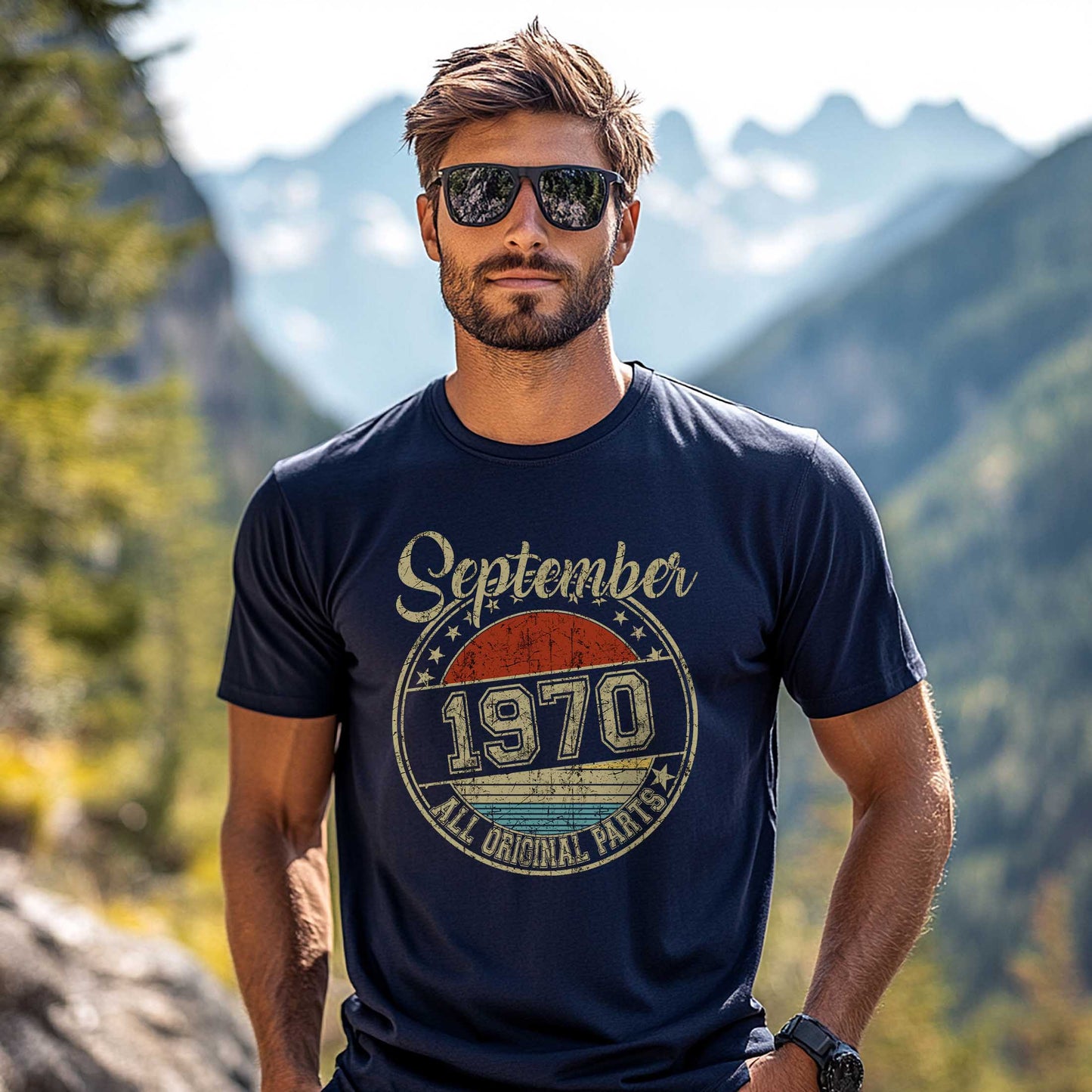 Netecom September 1970 All Original Parts T-Shirt, Retro Birthday Shirt for Men, Perfect Gift for September Birthday