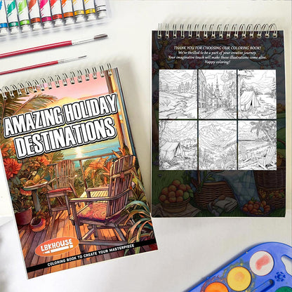 Amazing Holiday Destinations Spiral Coloring Book for Adult