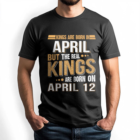 Netecom Kings Are Born on April 12 T-Shirt, Vintage April Birthday Shirt for Men, Funny Graphic Tee, Perfect Gift for Him