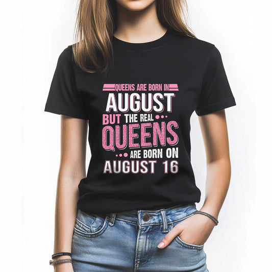 Netecom Queens Are Born on August 16 T-Shirt, Vintage August Birthday Shirt for Women, Funny Graphic Tee, Perfect Gift for Her