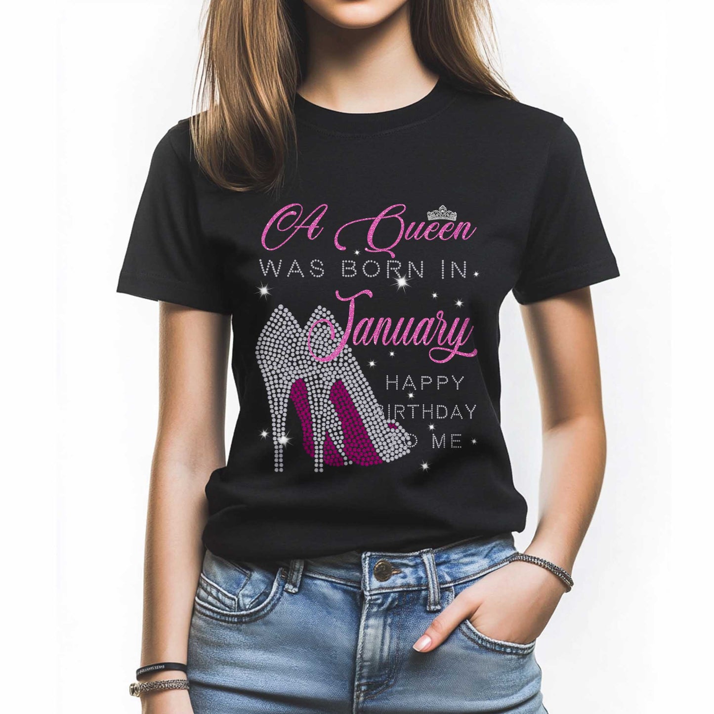 Netecom A Queen Was Born In January T-Shirt, Happy Birthday To Me, Graphic Tee, Casual Birthday Gift for Women