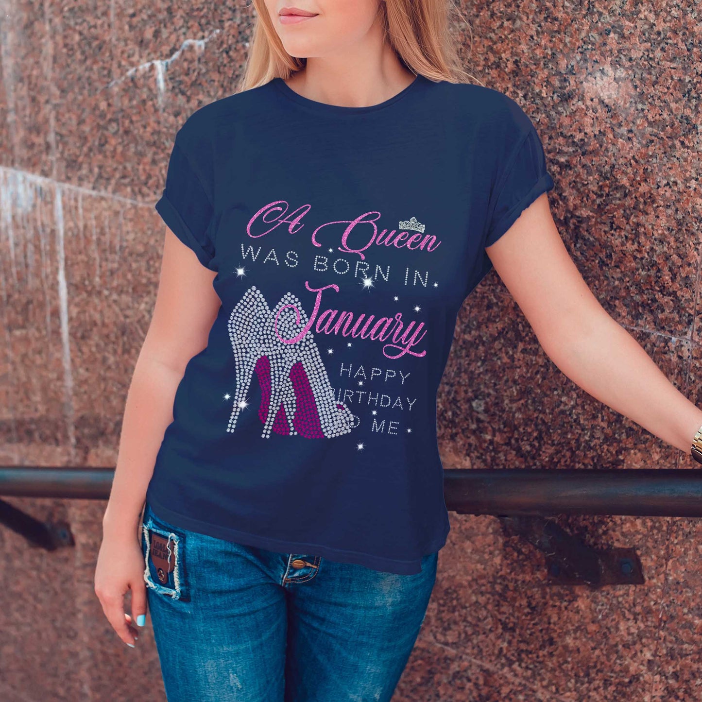 Netecom A Queen Was Born In January T-Shirt, Happy Birthday To Me, Graphic Tee, Casual Birthday Gift for Women