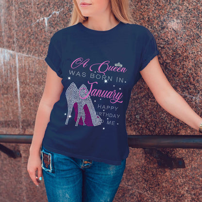 Netecom A Queen Was Born In January T-Shirt, Happy Birthday To Me, Graphic Tee, Casual Birthday Gift for Women