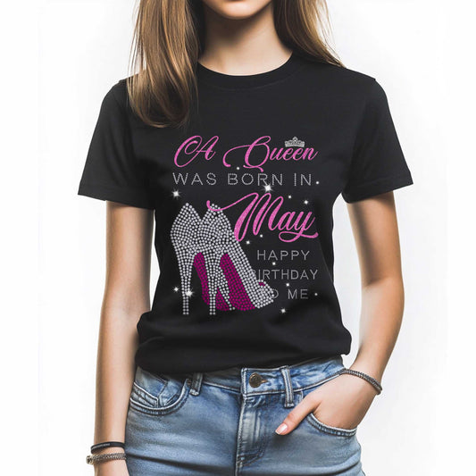 Netecom A Queen Was Born In May T-Shirt, Happy Birthday To Me, Graphic Tee, Casual Birthday Gift for Women