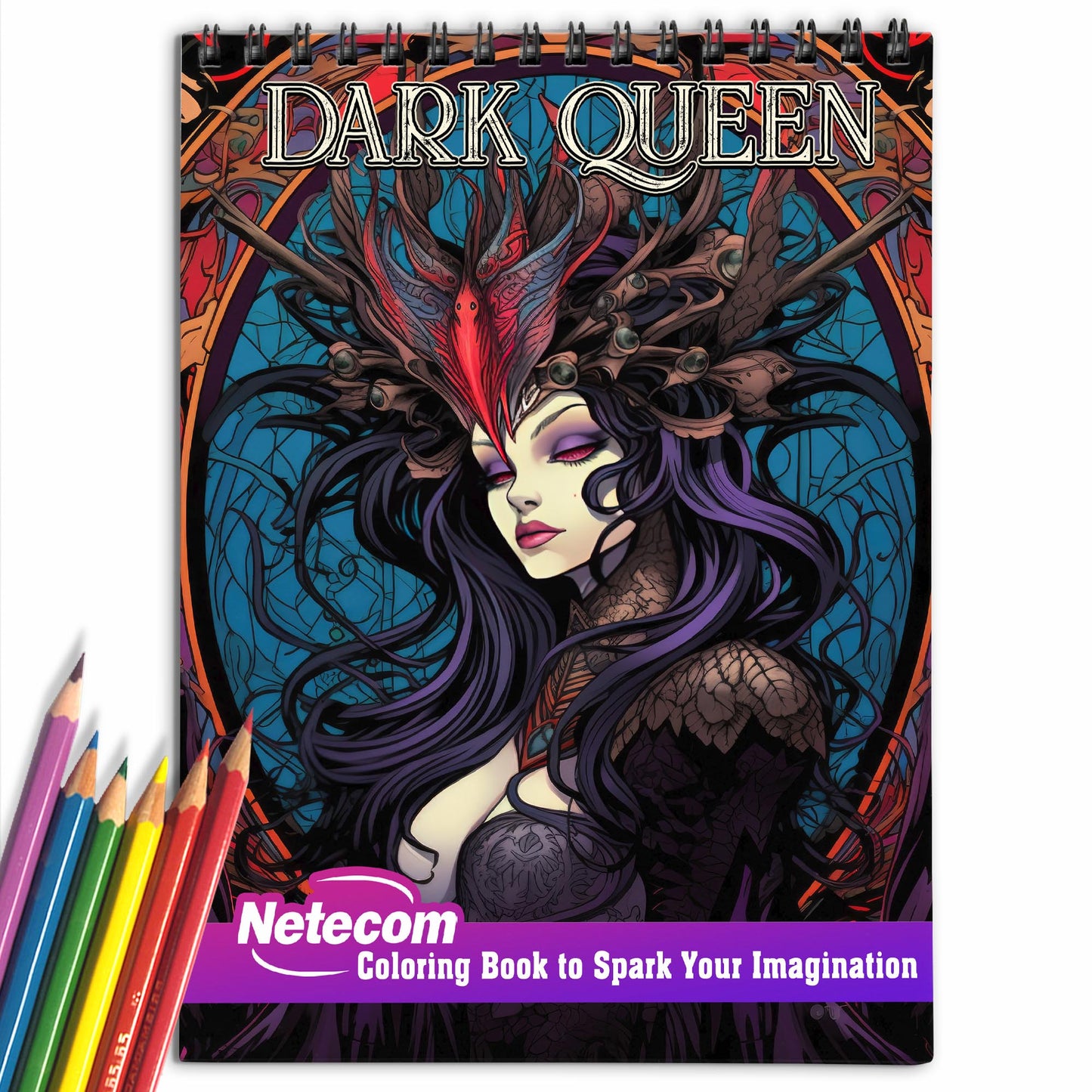 Beauty Dark Queen Spiral Bound Coloring Book: 30 Whimsical Coloring Pages of Charming Horror for Gothic Art Admirers to Embrace the Quirky Charm and Elegantly Creepy Vibes of Dark Fantasy Scenes