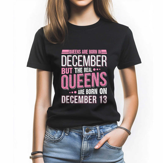 Netecom Queens Are Born on December 13 T-Shirt, Vintage December Birthday Shirt for Women, Funny Graphic Tee, Perfect Gift for Her