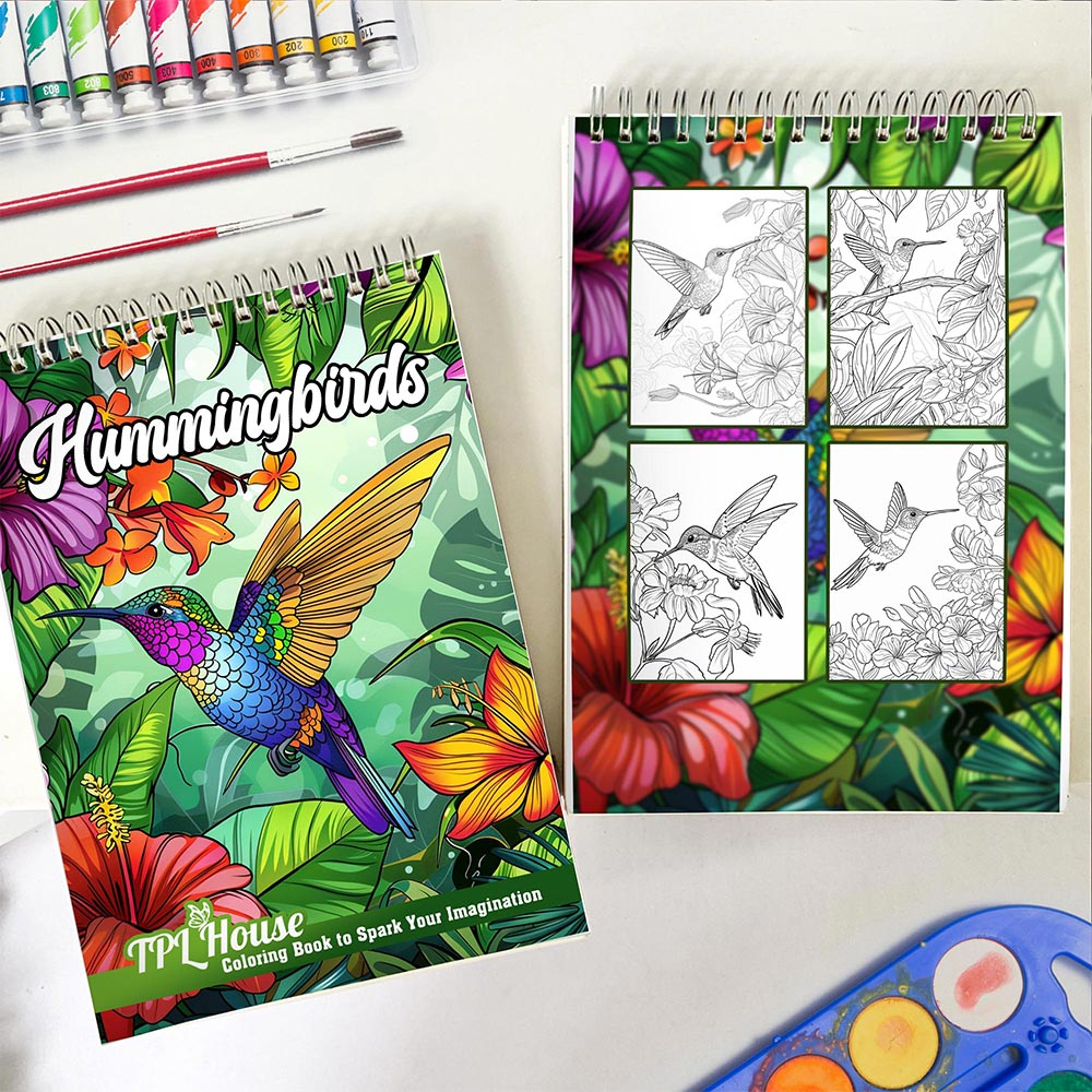 Hummingbirds Coloring Book Spiral Bound for Adult