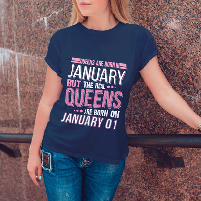 Netecom Queens Are Born in January 01 T-Shirt, Funny Birthday Shirt for Women, Perfect Gift for January Birthday