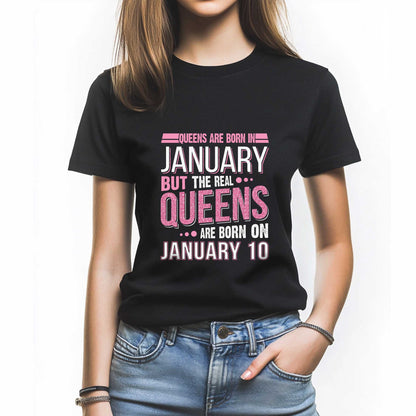 Netecom Queens Are Born in January 10 T-Shirt, Funny Birthday Shirt for Women, Perfect Gift for January Birthday