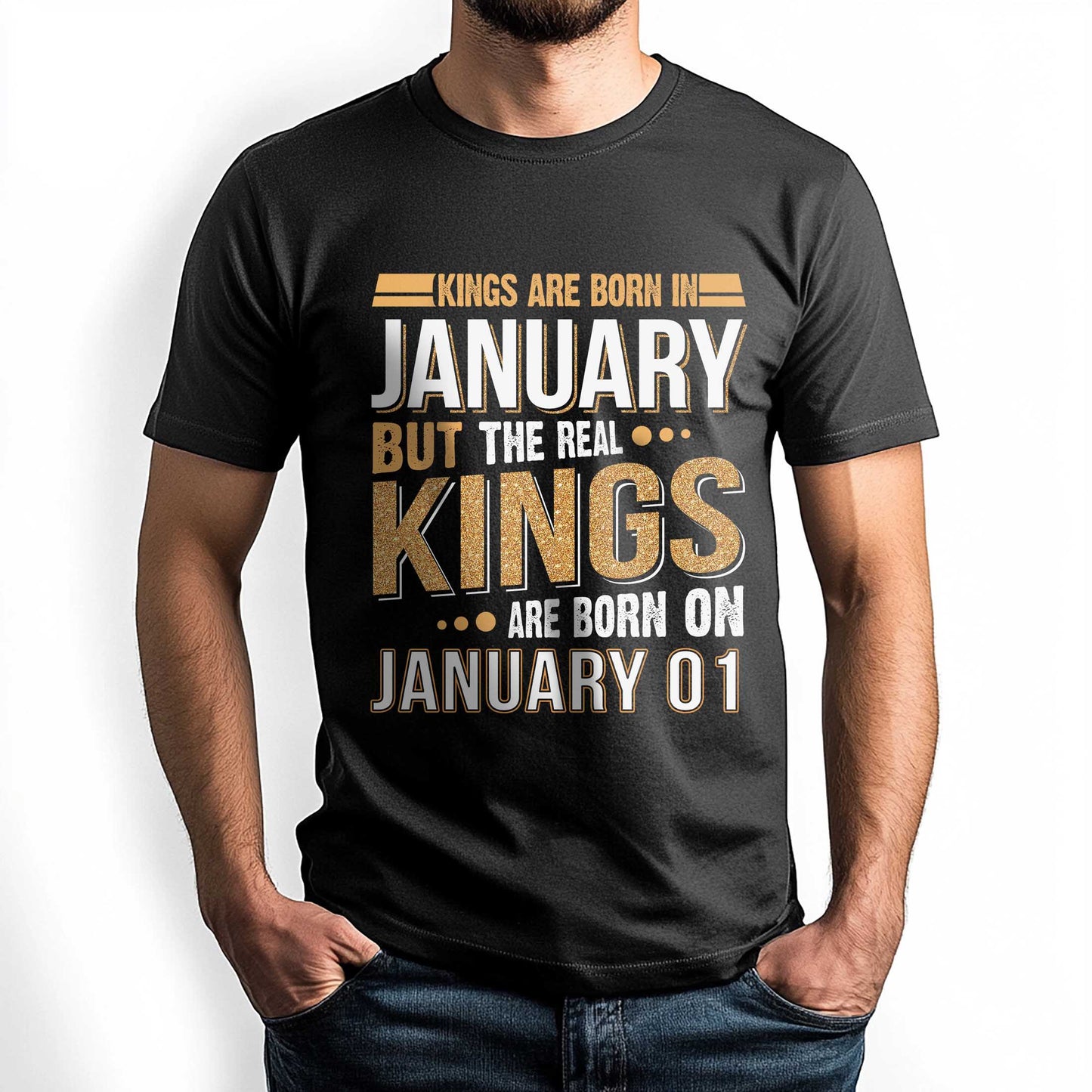 Netecom Real Kings Are Born on January 01 T-Shirt, Funny January Birthday Shirt for Men, Cool Graphic Tee, Unique Gift for Him