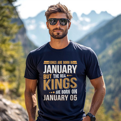 Netecom Real Kings Are Born on January 05 T-Shirt, Funny January Birthday Shirt for Men, Cool Graphic Tee, Unique Gift for Him