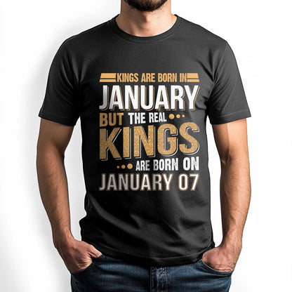 Netecom Real Kings Are Born on January 07 T-Shirt, Funny January Birthday Shirt for Men, Cool Graphic Tee, Unique Gift for Him