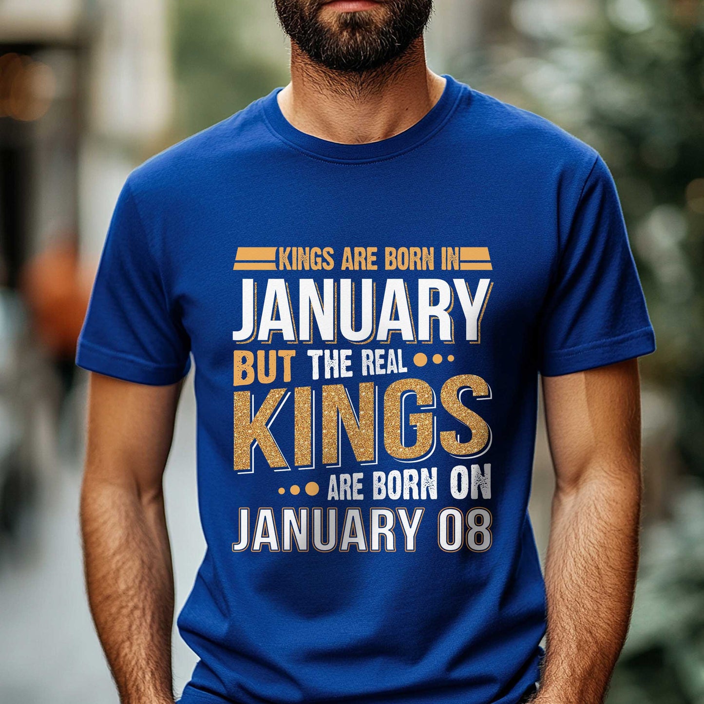 Netecom Real Kings Are Born on January 08 T-Shirt, Funny January Birthday Shirt for Men, Cool Graphic Tee, Unique Gift for Him