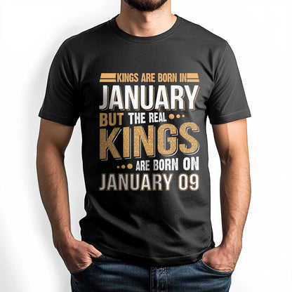 Netecom Real Kings Are Born on January 09 T-Shirt, Funny January Birthday Shirt for Men, Cool Graphic Tee, Unique Gift for Him