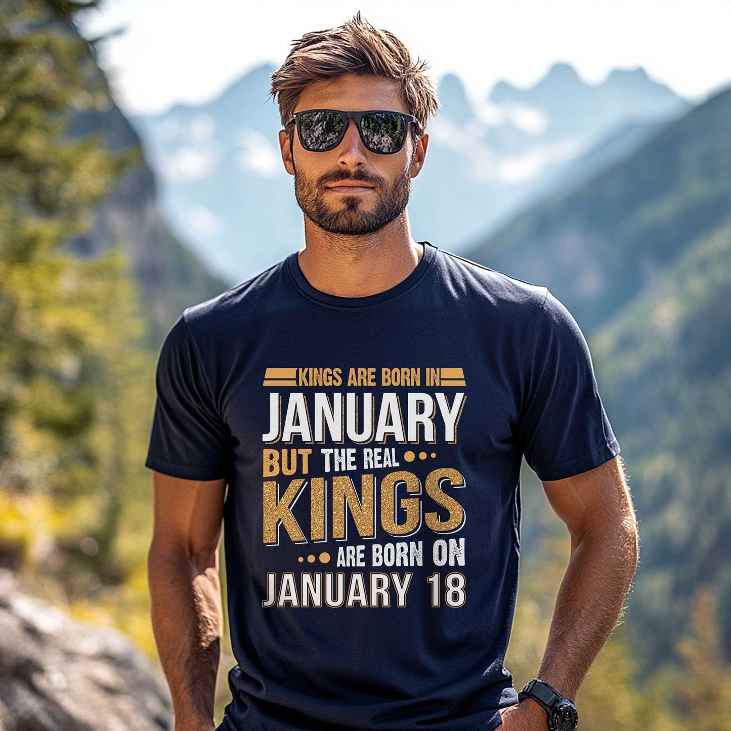 Netecom Real Kings Are Born on January 18 T-Shirt, Funny January Birthday Shirt for Men, Cool Graphic Tee, Unique Gift for Him