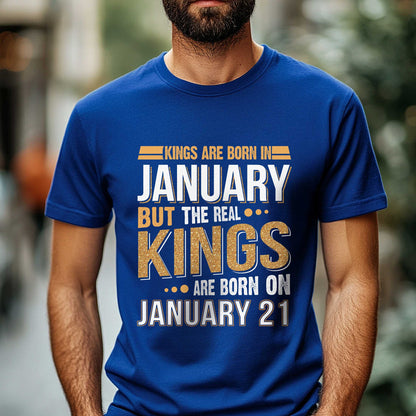 Netecom Real Kings Are Born on January 21 T-Shirt, Funny January Birthday Shirt for Men, Cool Graphic Tee, Unique Gift for Him