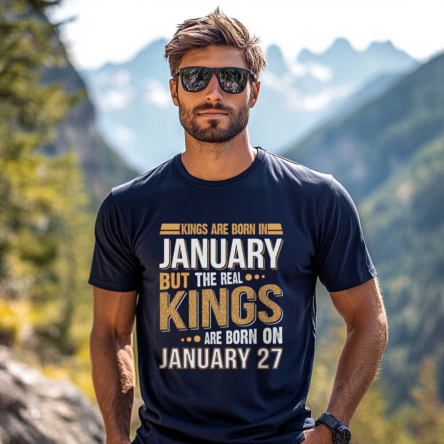 Netecom Real Kings Are Born on January 27 T-Shirt, Funny January Birthday Shirt for Men, Cool Graphic Tee, Unique Gift for Him