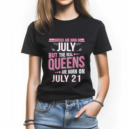 Netecom Queens Are Born on July 21 T-Shirt, Vintage July Birthday Shirt for Women, Funny Graphic Tee, Perfect Gift for Her