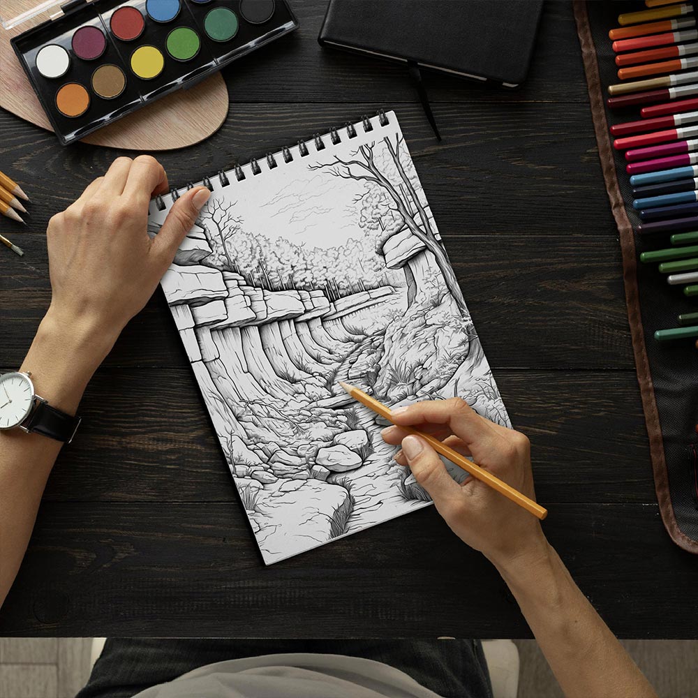 LBKHOUSE American Landscapes Coloring Book Spiral Bound for Adult