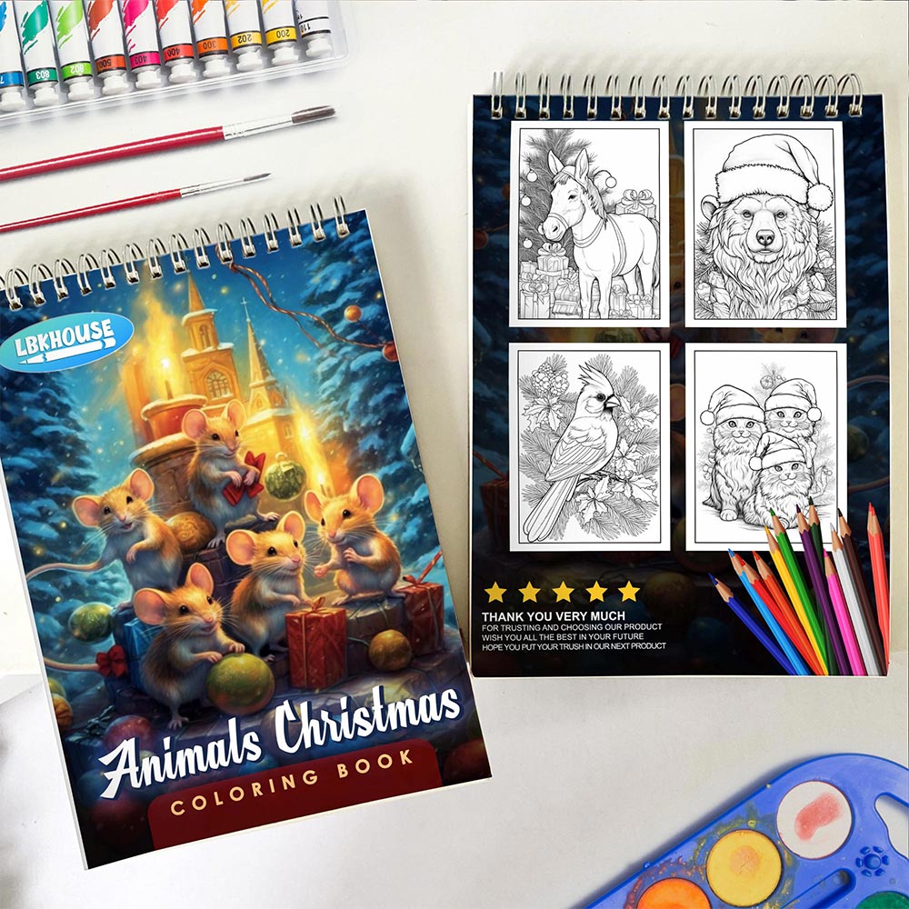 LBKHOUSE Animals Christmas Spiral Coloring Book for Adult