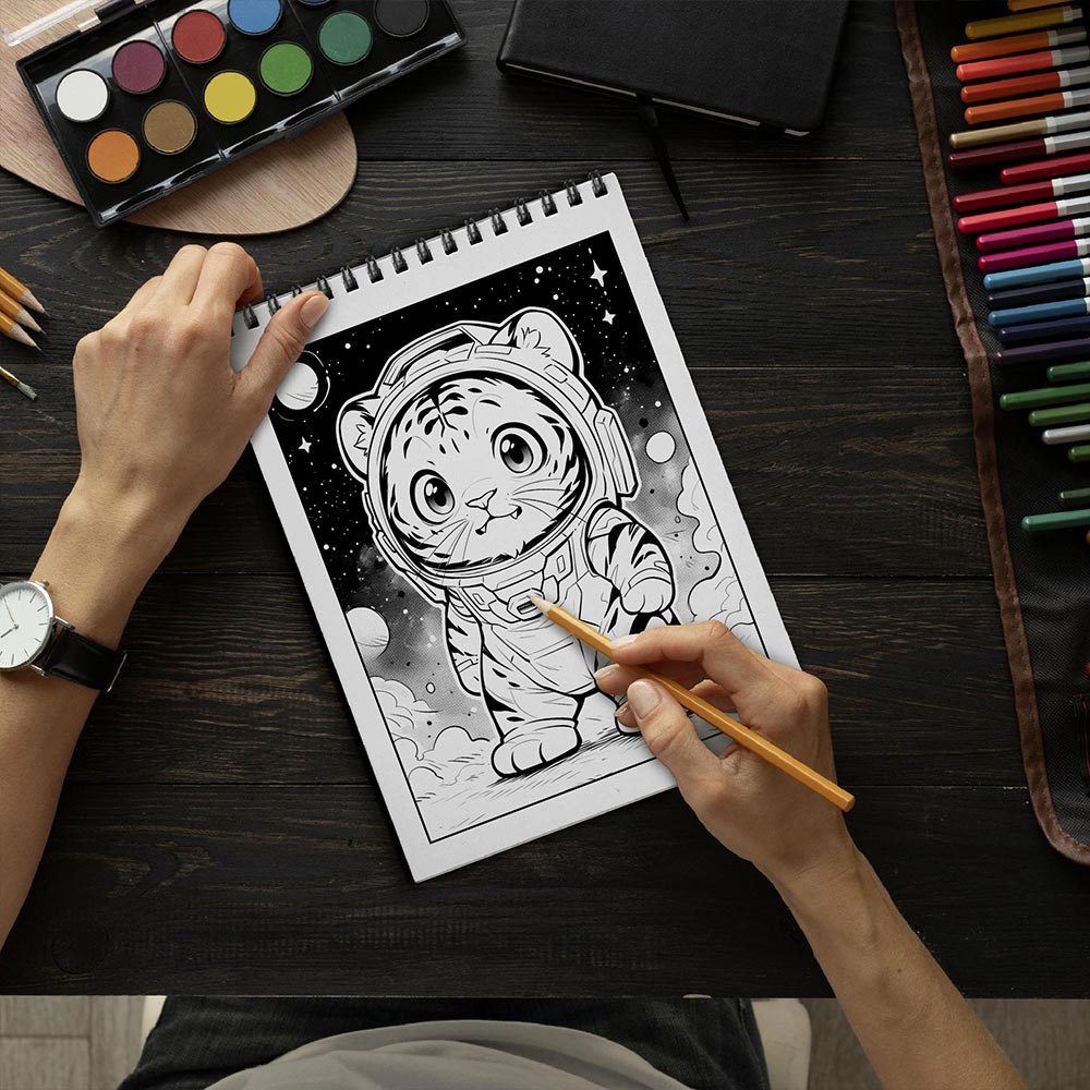 LBKHOUSE Animals In Space Coloring Book Spiral Bound for Adult