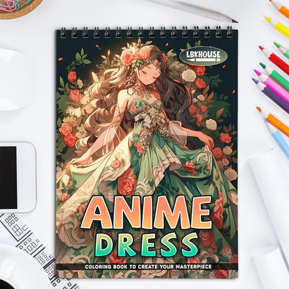 LBKHOUSE Anime Dress Coloring Book for Adult, Spiral Bound, Soft Cover