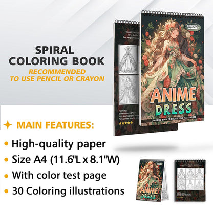 LBKHOUSE Anime Dress Coloring Book for Adult, Spiral Bound, Soft Cover