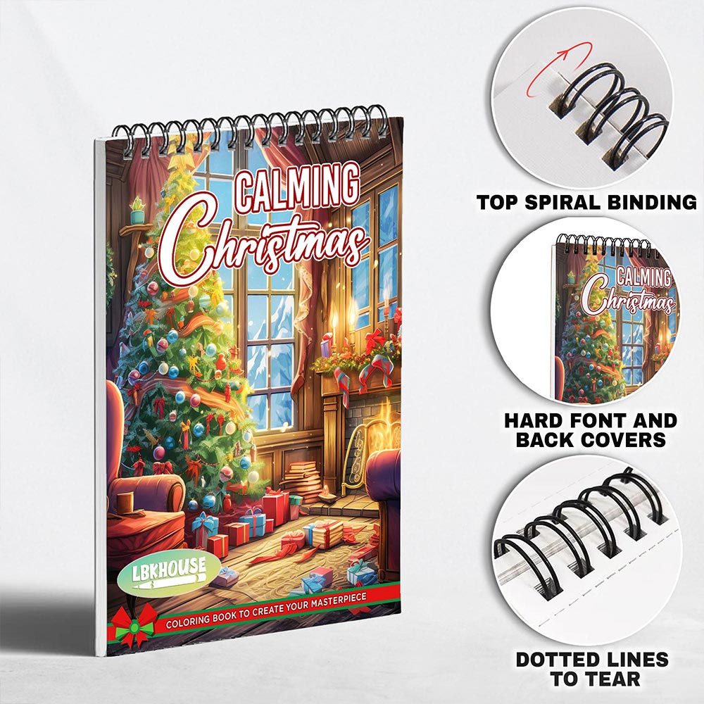 LBKHOUSE Calming Christmas Coloring Book Spiral Bound for Adult, Premi