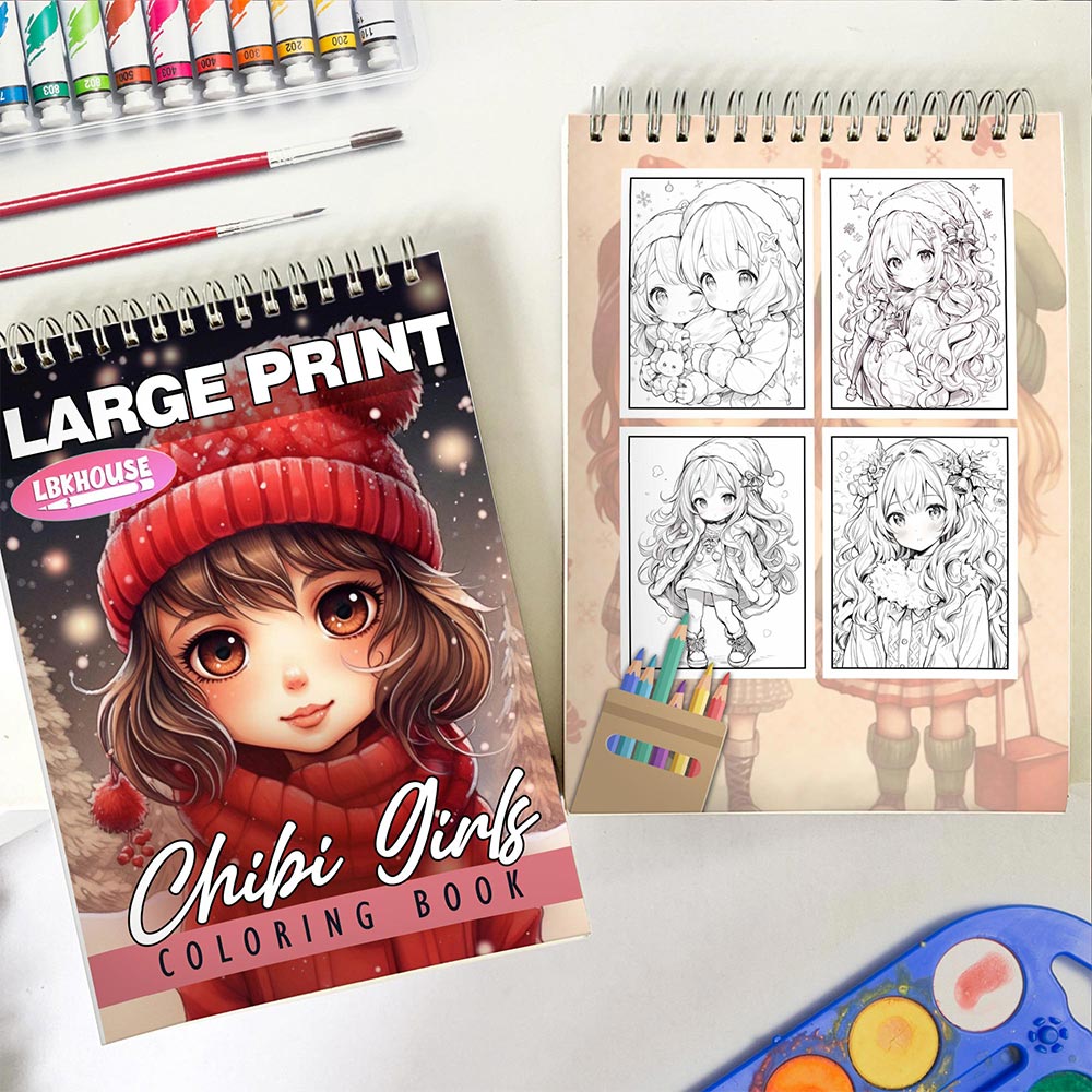 LBKHOUSE Chibi Girls Christmas Spiral Coloring Book for Adult